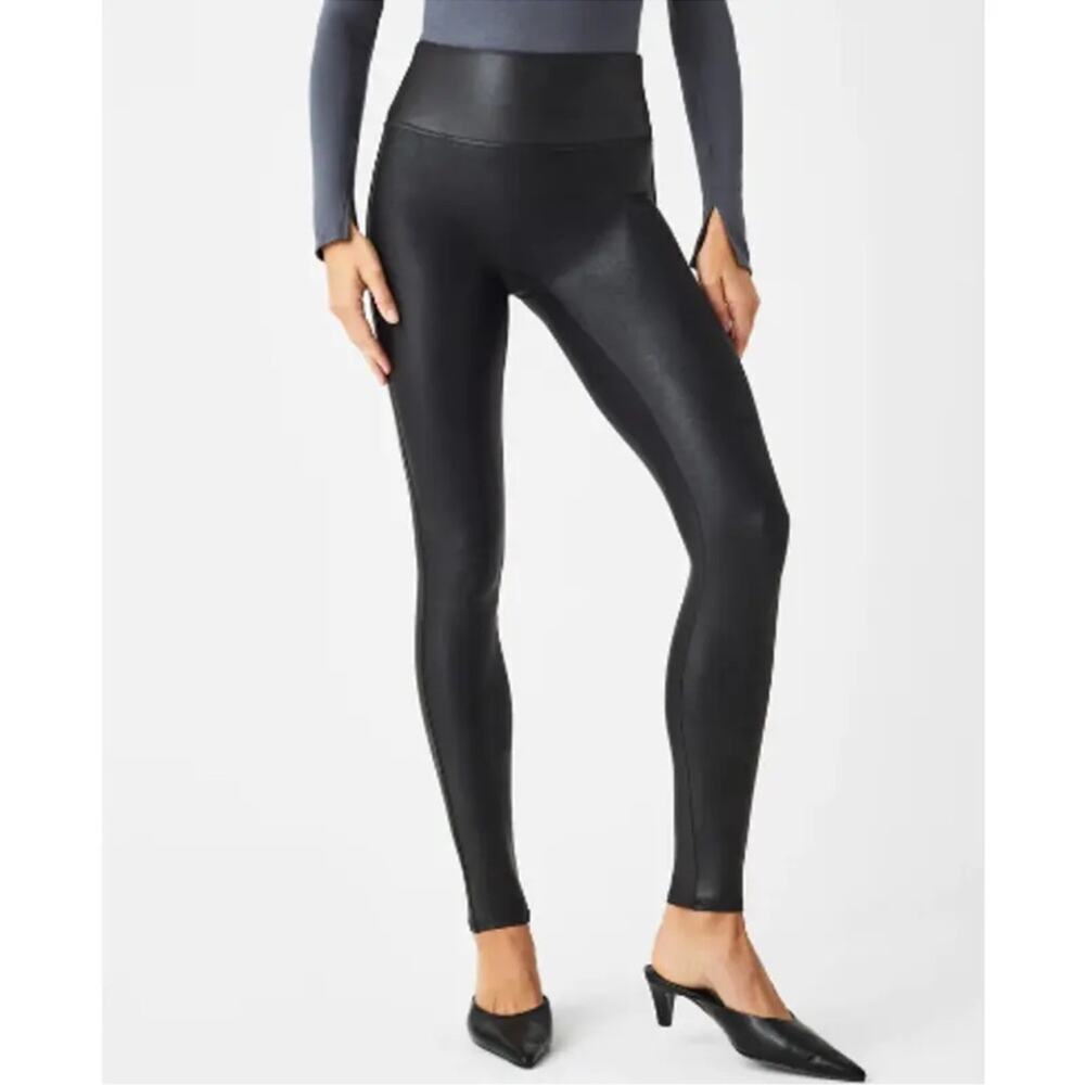 Spanx Waist Faux Leather Leggings Black Size XL